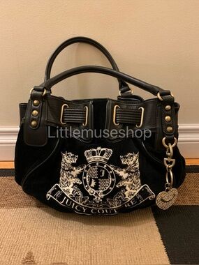 Vintage Juicy Couture Daydreamer Bag Purse Scottie Dog Black Velour